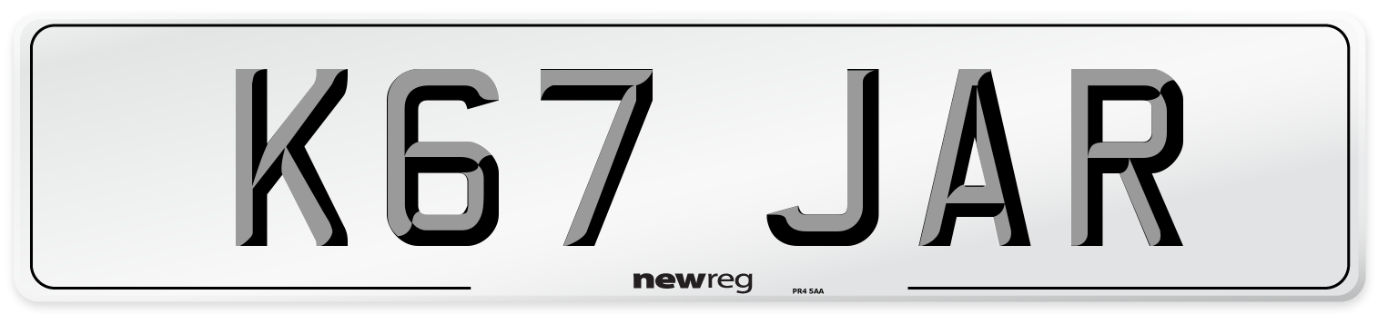 K67 JAR Number Plate from New Reg